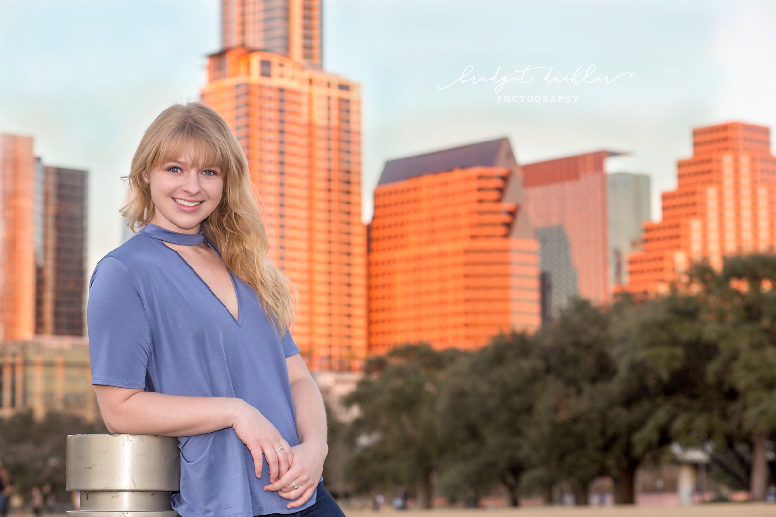 Golden-hour high school senior portrait taken in a Texas Hill Country field near Austin (horizontal frame 13, variation 2)
