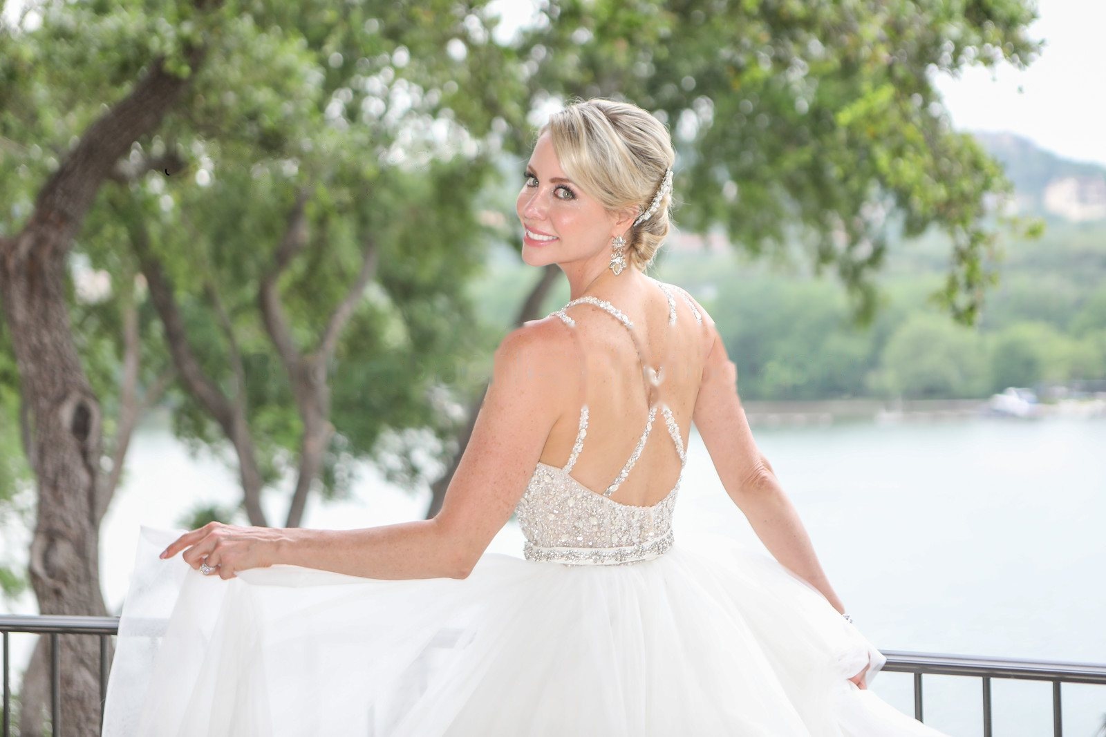 Couple portrait at golden hour on a wedding day in Austin, Texas (horizontal frame 2)
